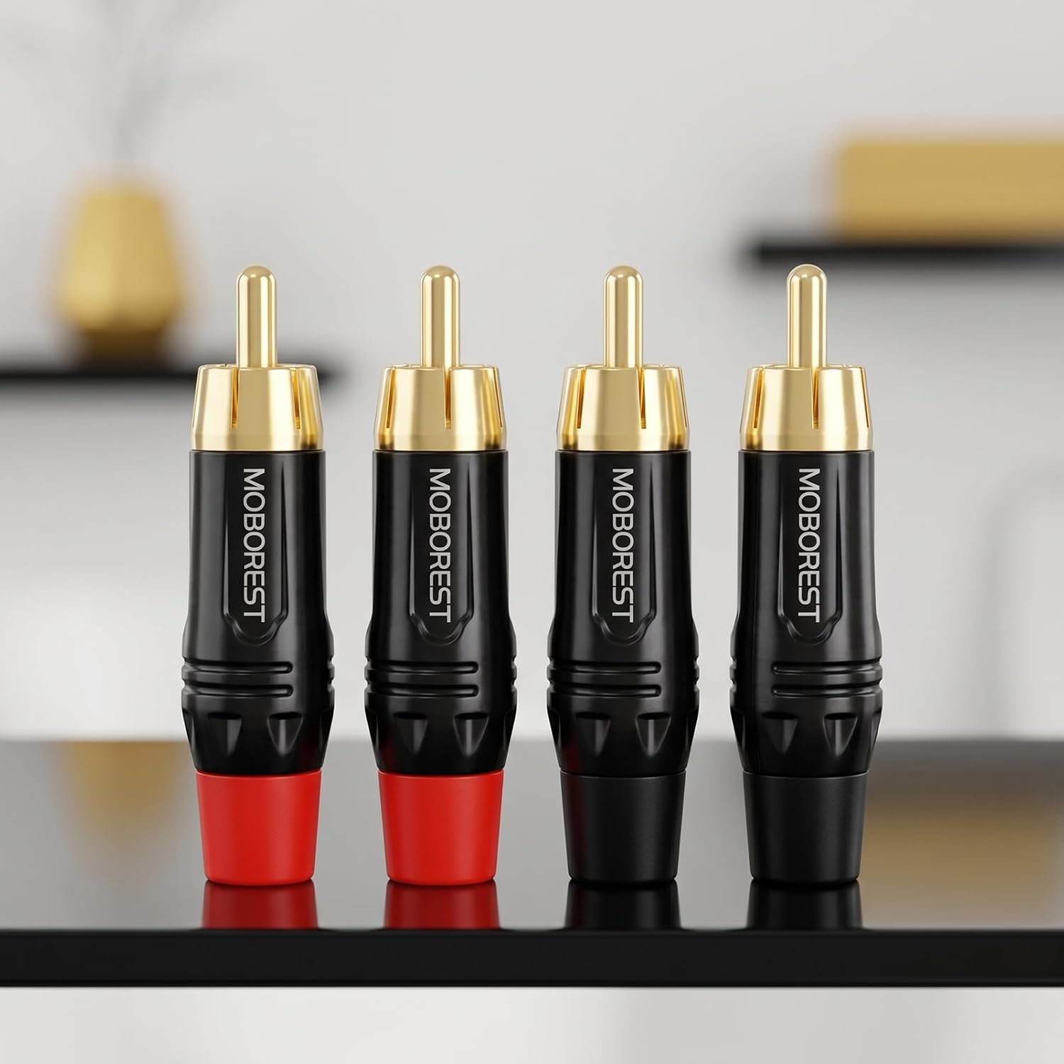MOBOREST RCA Male Plug Adapter Audio Phono Gold Plated Solder 24K Gold Speaker Plugs RCA Jack Cable Connector Adapter(RCA Male-4pack)