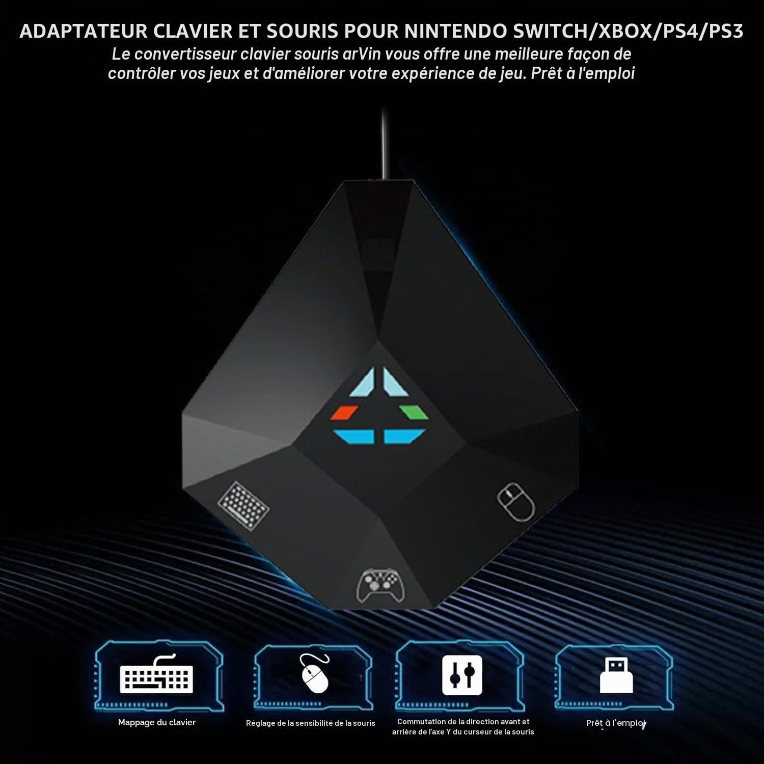 arVin Adaptateur clavier et souris pour Nintendo Switch, convertisseur clavier et souris filaire pour PS4/PS3/Xbox One/Xbox 360 Console, adaptateur supportant le mappage personnalisé