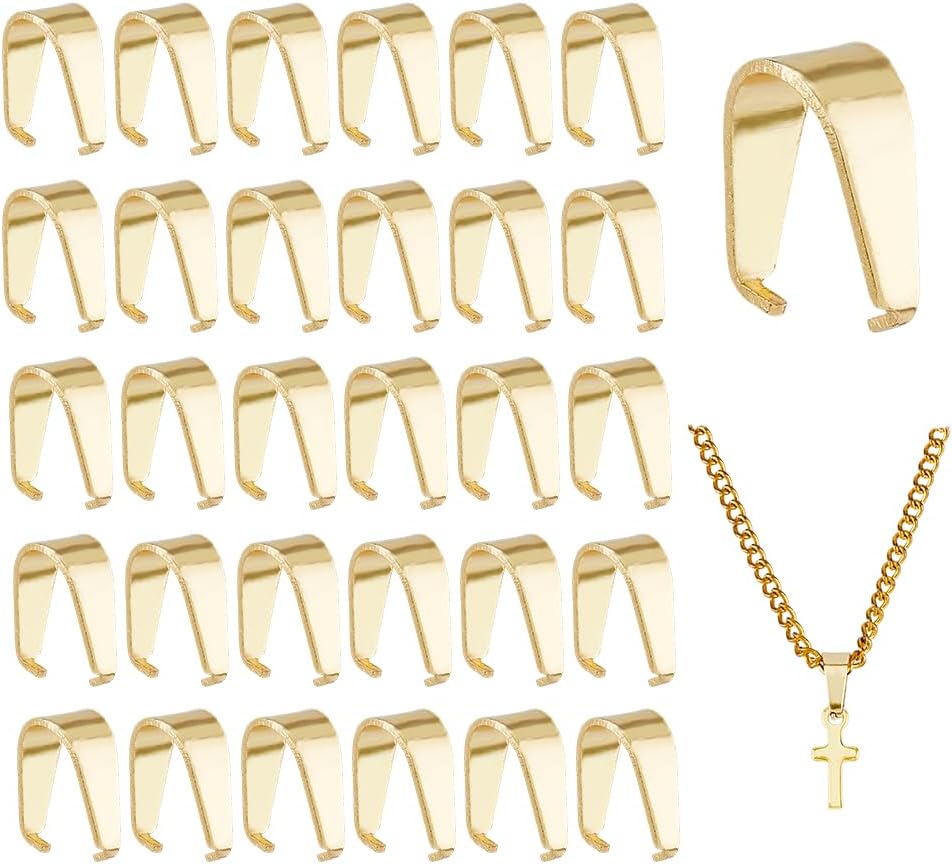 DICOSMETIC 100Pcs Stainless Steel Pinch Bails Small Pendant Pinch Bail Clip 7x6.5x3mm Pinch Clip Clasps 18K Gold Plated Finish Necklace Clasps Pendant Clasp for DIY Jewelery Making