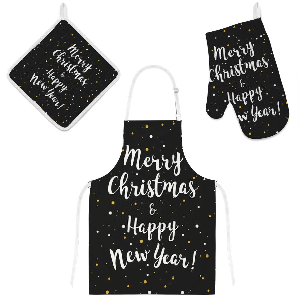 Tablier de cuisine Merry Christmas anti-tache avec gants de cuisson isolants