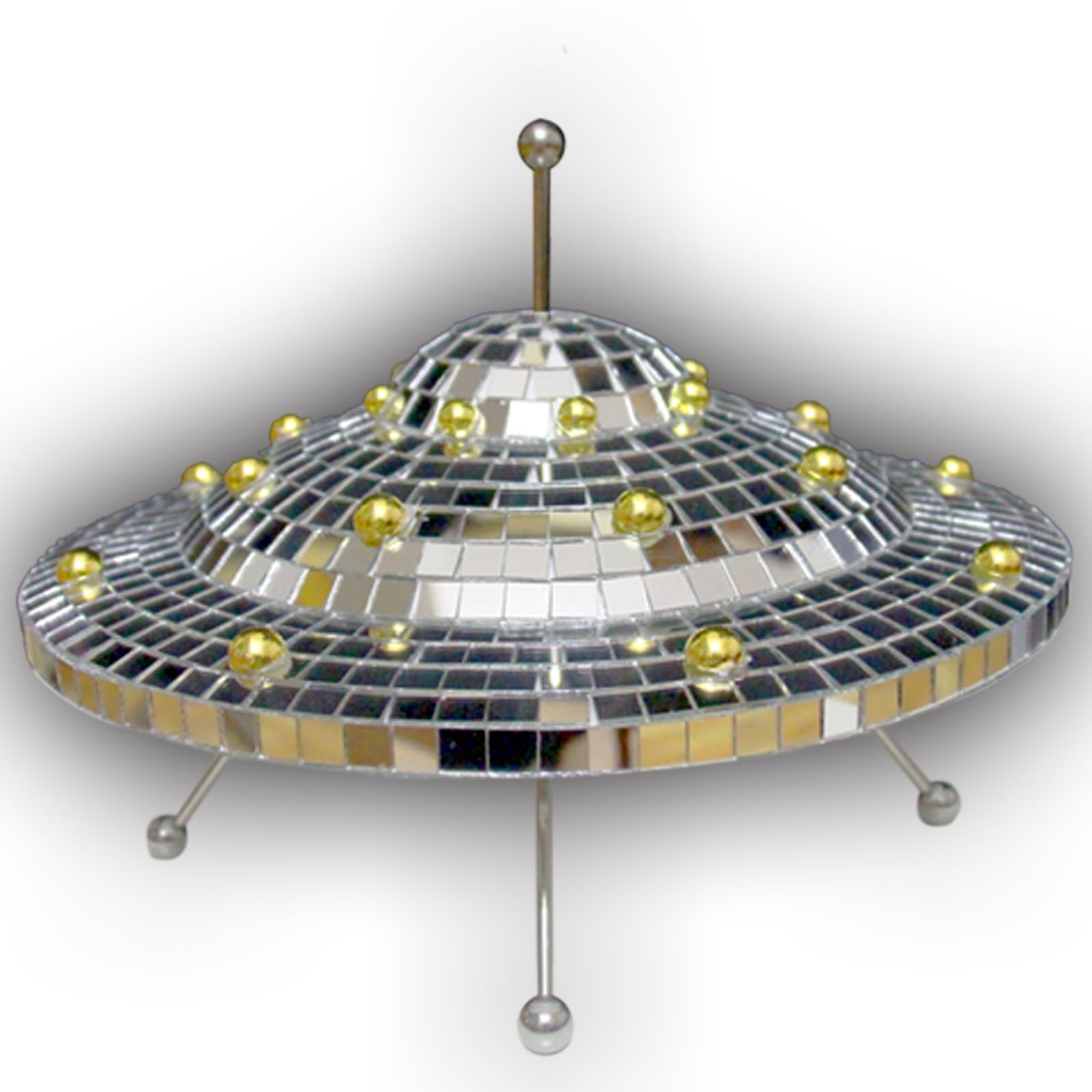 UFO Spaceship Disco Ball Vintage Mirror Reflective UFO Space Art Crafts Creative Flying Saucer Disco Mirror Ball for Desktop,Bookshelf,Bedside,Handmade Gifts, Funny Christmas Decorations (9*6.3inch)