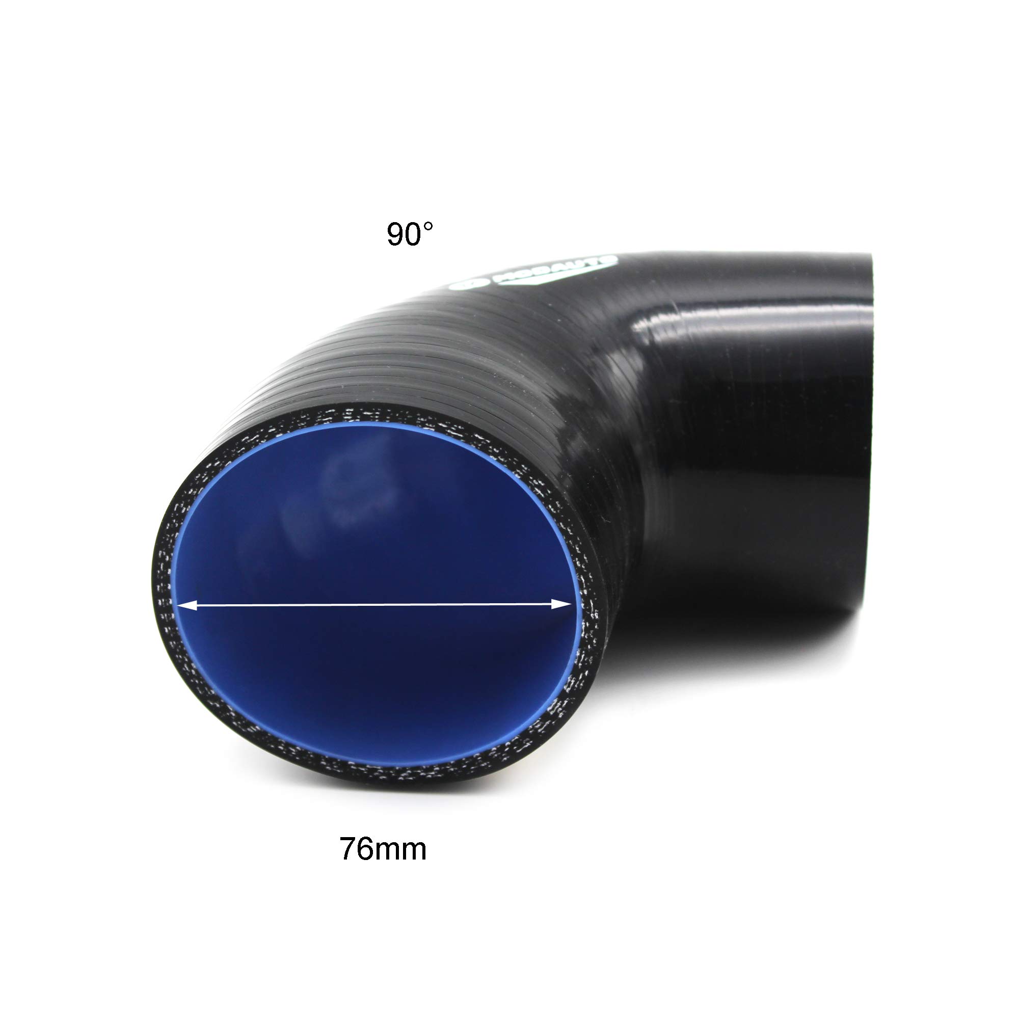 MODAUTO Manguera de Silicona Acoplador, Tubo Reductor de Silicona, Universal, 3/4 Capas, Alto Rendimiento, Modelo E371B, Angulo 90º, Longitud 90mm, Diametro 70-76 mm