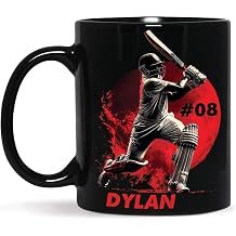 Custom Cricket Sport Coffee Mug, Customized Name And Number Black Cup, Gift For Sports Enthusiasts, Personalized Cricket Player Ceramic Mug 11oz 15oz, Unique Athletic Themed Cup
