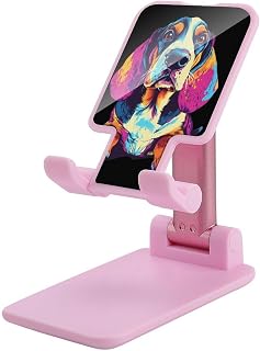 Sitting Basset Hound Dog Colorful Dual Folding Cell Phone Holder for Desk Mount Adjustable Height Tablet Stand
