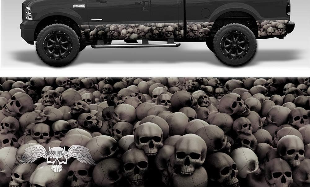 Speed Demon Hot Rod Shop Grayscale Skull Crusher Camouflage Rocker Wraps Rocker Panel Graphic Decal Wrap Kit for Trucks and SUVs (Mild Conformability, 8" x21')