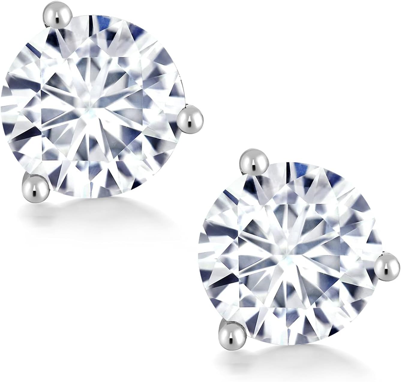 Gem Stone King 14K White Gold Moissanite Stud Earrings | 2.40 Cttw | Round 7MM | Gold Earring For Women Men - Image 3