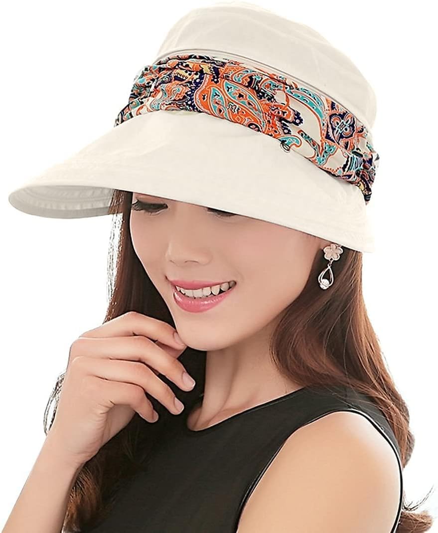Women 2 in 1 Foldable Sun Hat with Neck Flap Breathable Quick Dry 360°Protection Outdoor Sports Visor Large Brim UV Sun Protection UPF 50+ Beach Fishing Hat