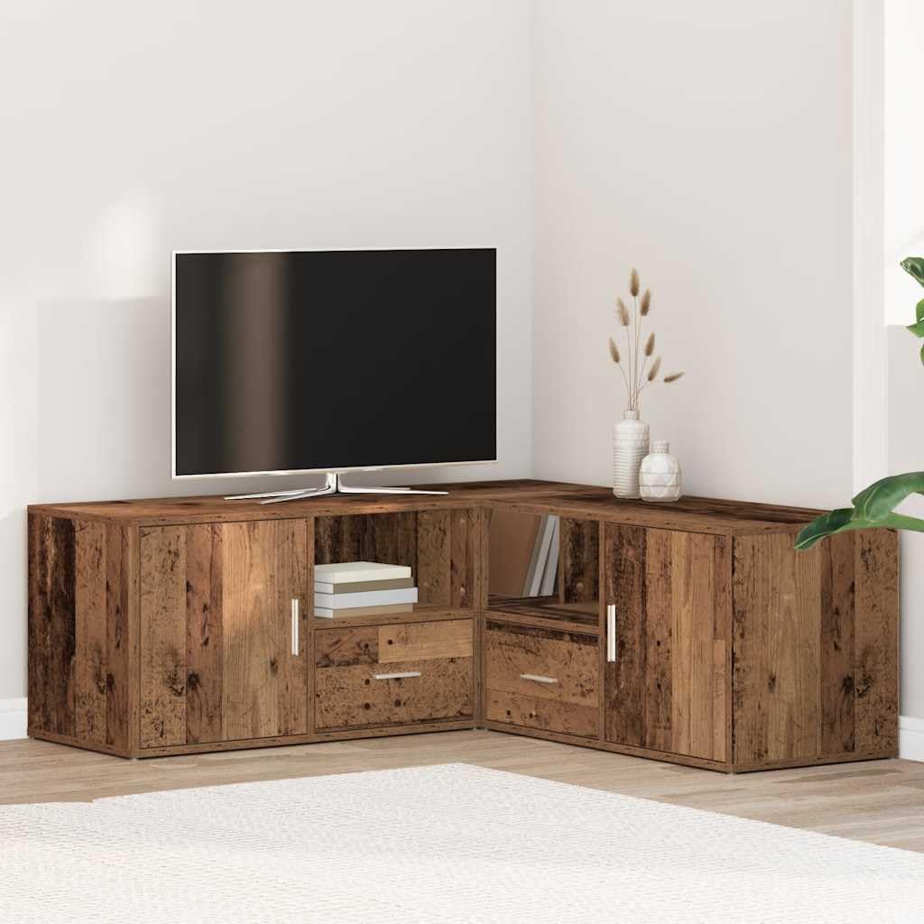 Scaffale angolare effetto legno anticato, 200 x 40 x 45 cm, in legno | montaggio a forma di L, con cassetti, piano superiore stabile, resistente all'umidità, facile da pulire