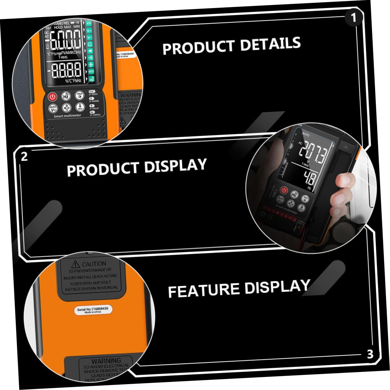Mobestech Q60 Digital Multimeter Voltage Current Tester with Ncv Non-Contact Voltage Detection, True Effective Value, Auto Range, Data Hold, Backlit LCD, Continuity Buzzer, Diode Test,