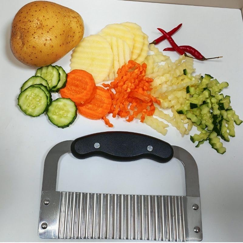 Niklye- Kitchen Crinkle-Cut Wave Slicer for French Fries and Vegetables, Stainless Steel Blade for Waffle Fries, Chips, Decorative Cuts and Baby-Led Weaning