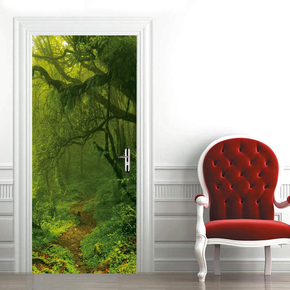 LuSeven 3D Türaufkleber Nebelwald Mit Großen Bäumen - 77x200cm Selbstklebender Wandaufkleber Für Tür & Wand