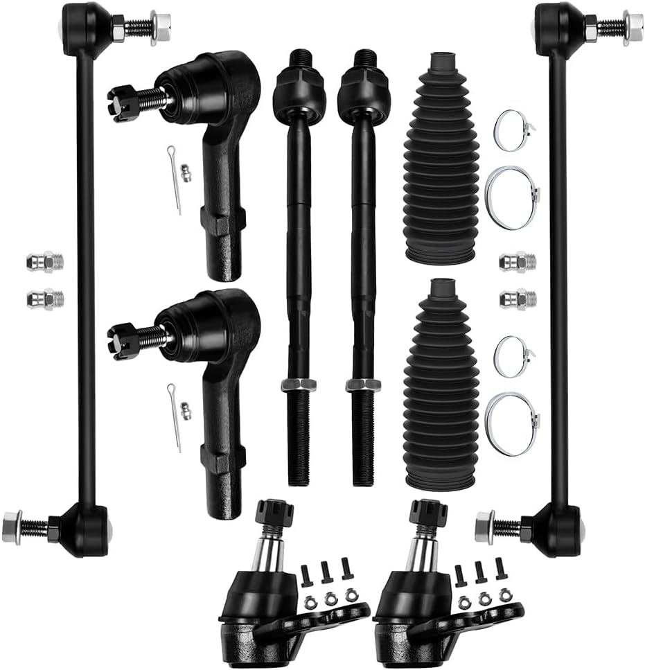 Front Inner Outer Tie Rod End w/Steering Boot fit 2009-2017 for Chevy Traverse for GMC Acadia Acadia Limited for Buick Enclave for Saturn Outlook, Suspension Kit with Ball Joint Sway Bar - 10pc Set