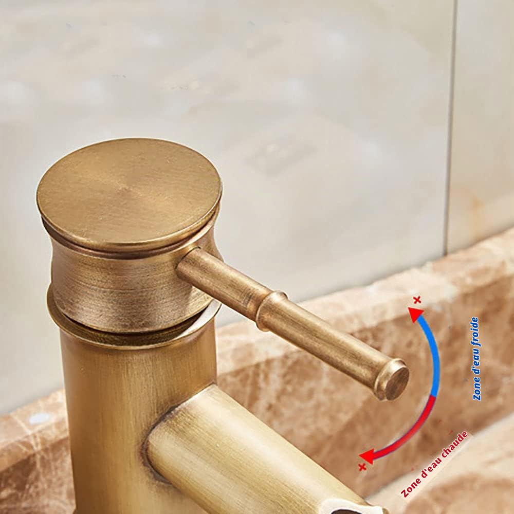 Robinet de salle de bain, robinet de lavabo rétro en bronze, robinet monotrou d'eau chaude et froide, adapté pour un diamètre intérieur de 32 mm à 40 mm