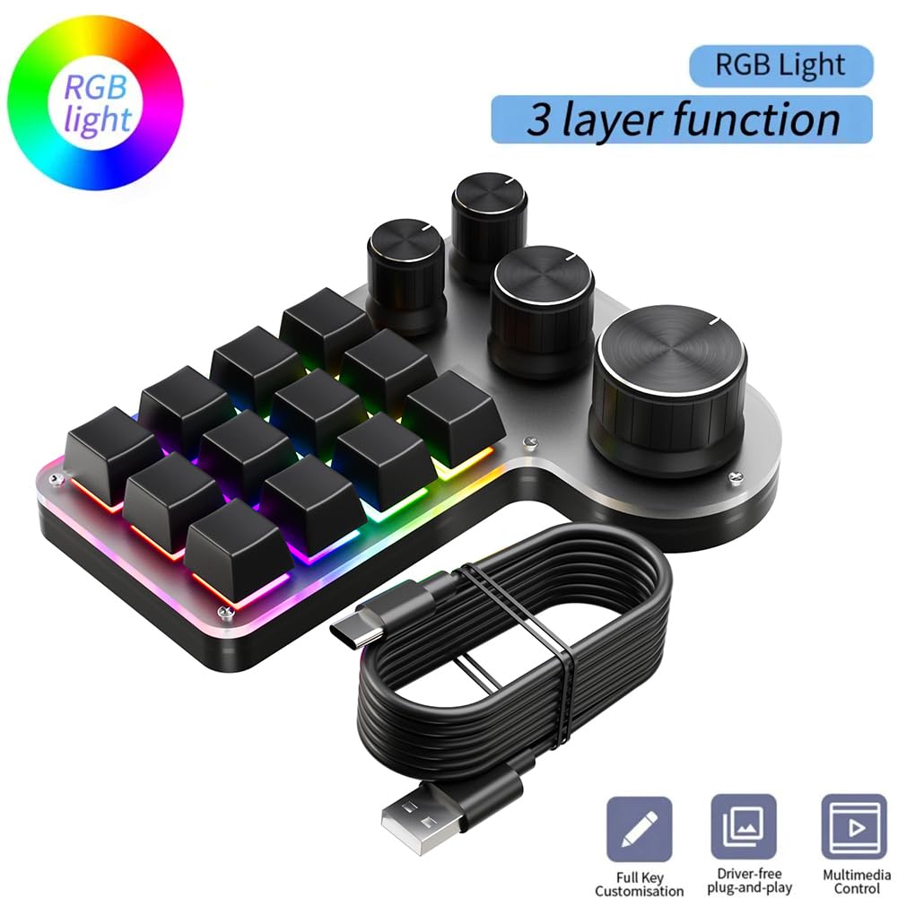 RGB USB Przewodowa/kompatybilna z Bluetooth mechaniczna klawiatura do gier Red Switch z możliwością wymiany podczas pracy 12 klawiszy 4 pokrętła Programowanie makro Niestandardowa klawiatura do