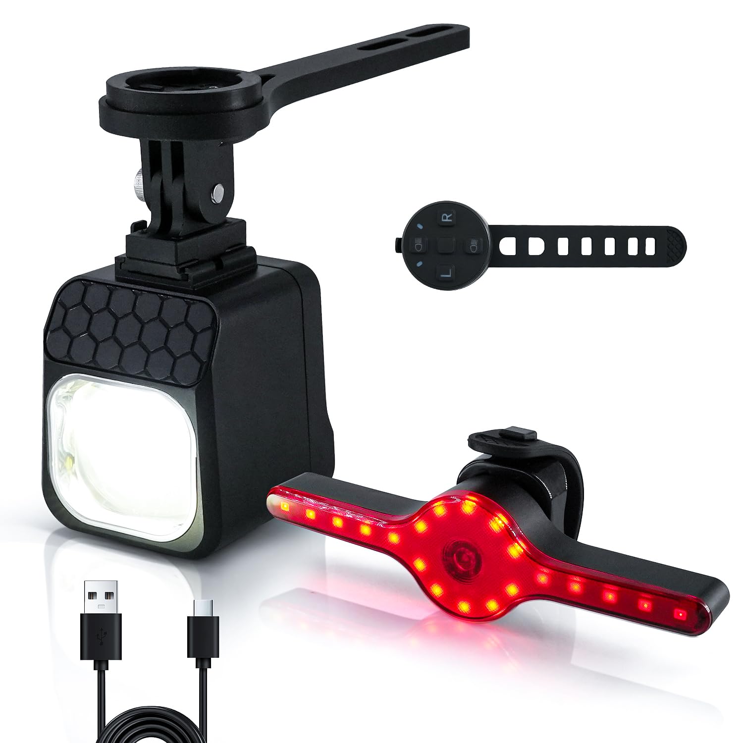 Juego de Luces para Bicicleta Masdio con Control Remoto: Haz de 300 m, luz Delantera U10 y luz Trasera X8 con Alerta Inteligente de frenado, Resistente al Agua IPX5, Carga rápida Tipo C.