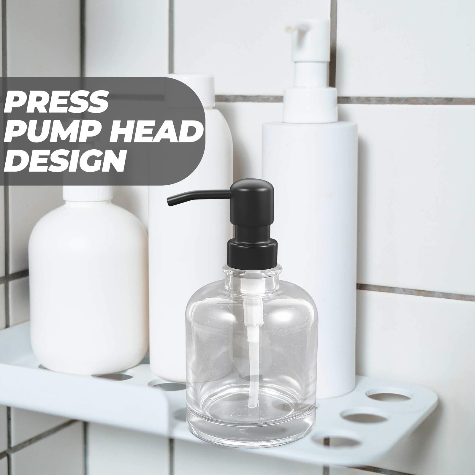 Botella Dispensadora de Champú 12 Onzas de Vidrio con Bomba | 2 Piezas, Diseño Simple y Transparente, Uso en Oficina y Baño, Anti-óxido y Portátil