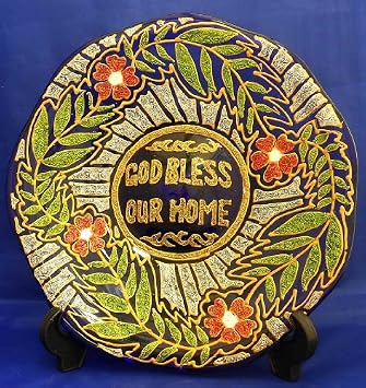 Glass Plate with God Bless Our Home - Home Decorative