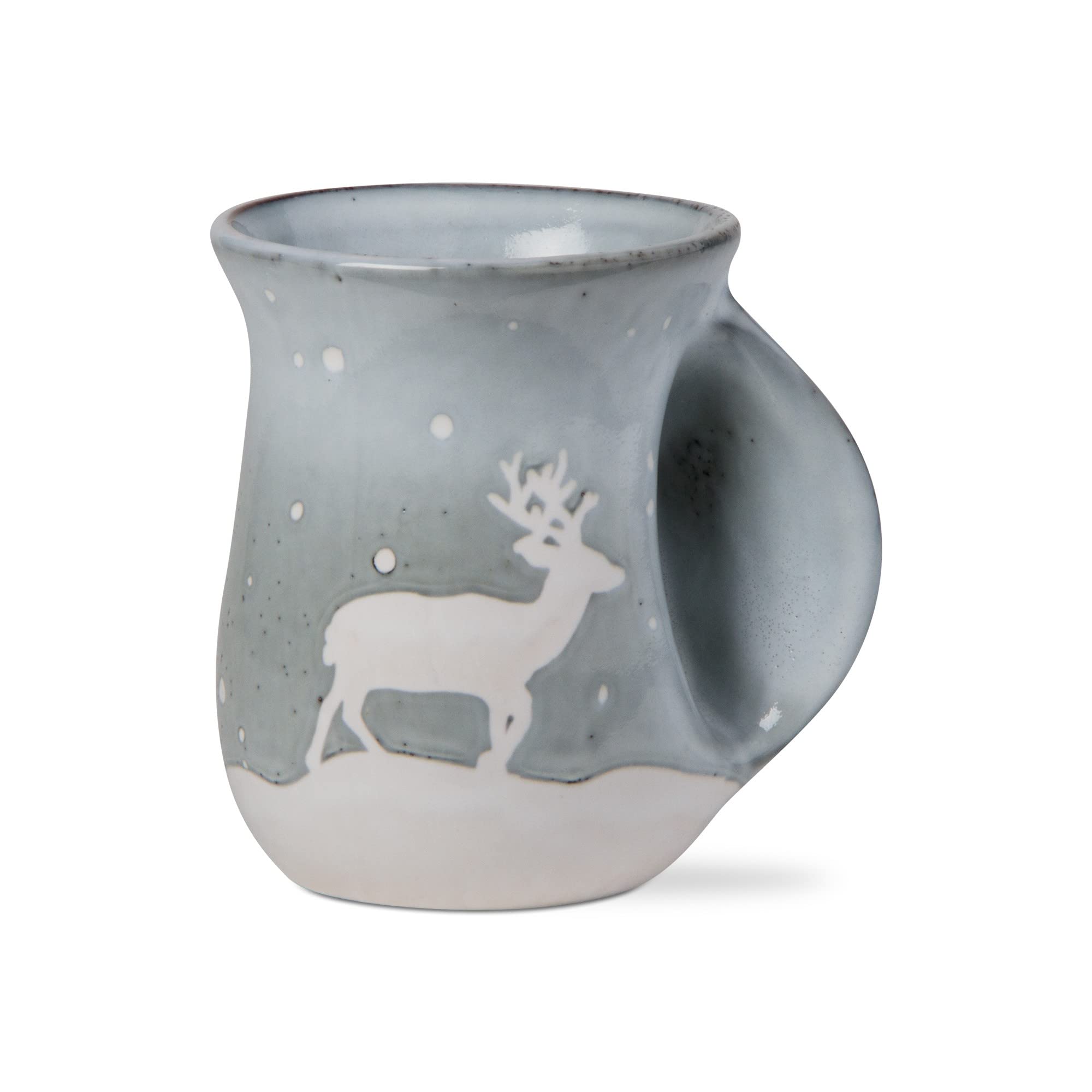 tag Falling Snow Deer Handwarmer Mug Coffee & Tea Mug Stoneware Winter Christmas Decor Decoration 16.0 oz. Slate Blue