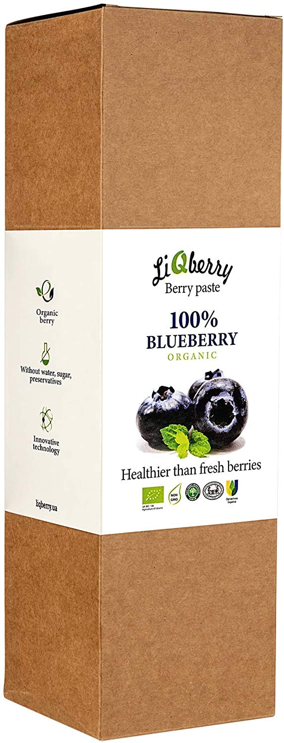 Arándano Azul Silvestre Orgánico Pasta Fresca, Obtenido Únicamente a Partir de Cáscaras y Semillas de Bayas, Sin Aditivos, 1 L, LiQberry