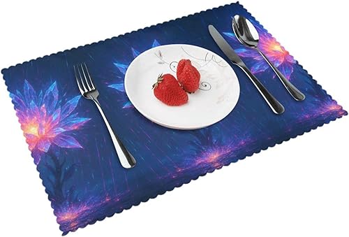 Rectangular Placemats Set of 4, Heat Resistant Crystal Giant Flower Printed Kitchen Dining Table Mats