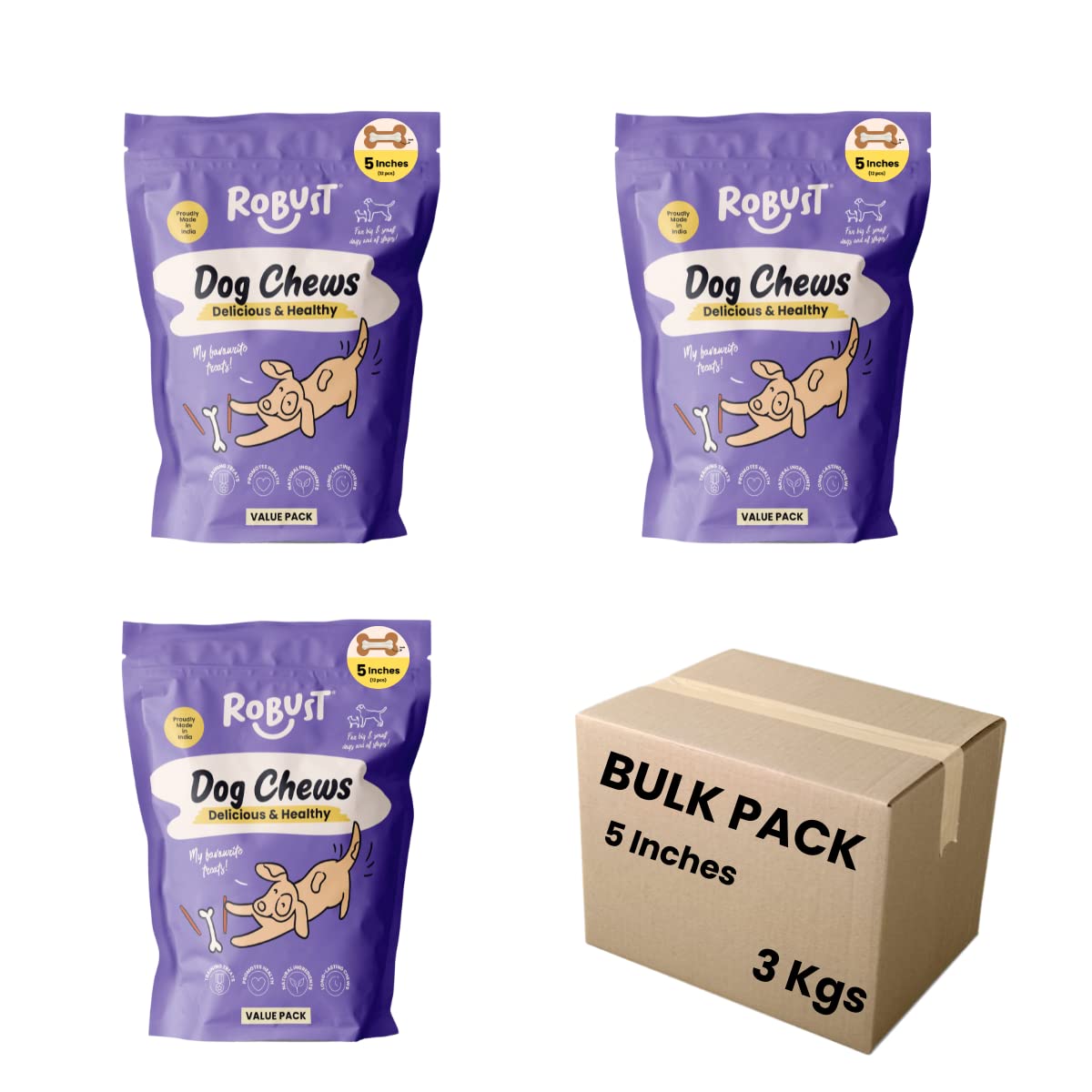 ROBUST Long Lasting All-Natural Dog Chew Bones To Keep Your Dog Entertained - 5 Inches (3Kg Unit) | Premium Compressed Rawhide Chews For Small, Medium & Large Dogs | 5 Inches (3Kg Unit) (B09RRKVRNM) Amazon Price History, Amazon Price Tracker