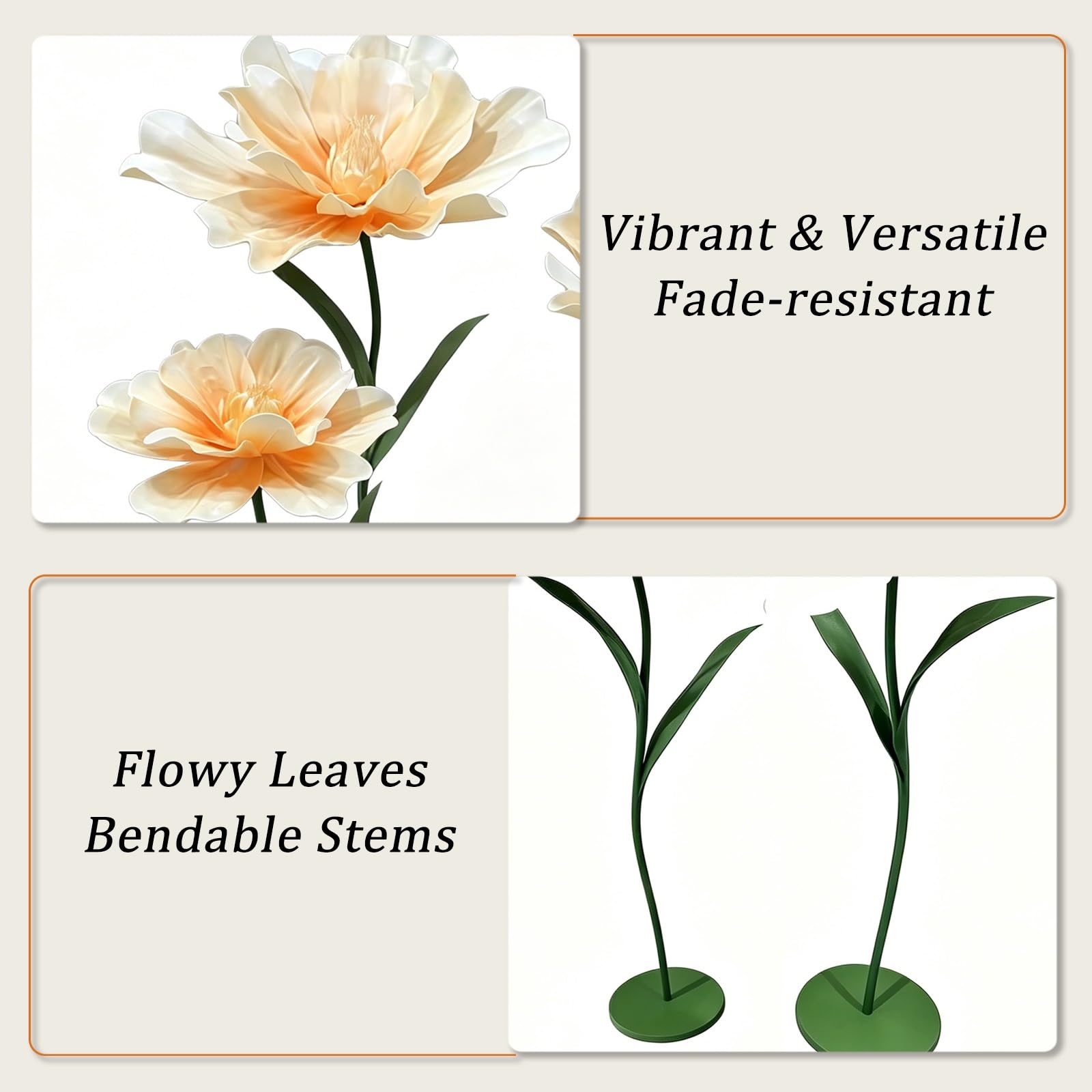 3er Set Riesige Künstliche Blumen Eva‑Schaumblüten mit Basis und Verstellbaren Stielen Blumendekoration für Hochzeit im Freien, Terrasse, Ostern und Frühlingsfeste(Red)