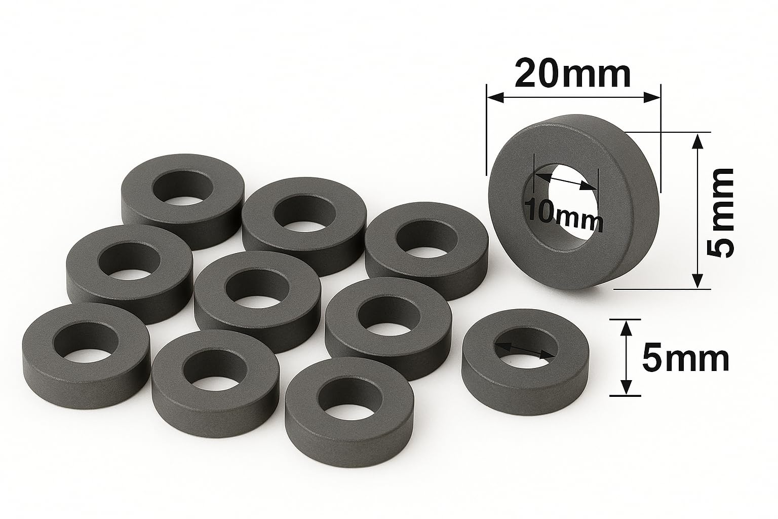 Imanes de ferrita, 20 x 10 x 5 mm, 10 unidades, anillo magnético fuerte con agujero, color negro, cerámica, sin revestimiento, para bricolaje, taller, hobby y hogar