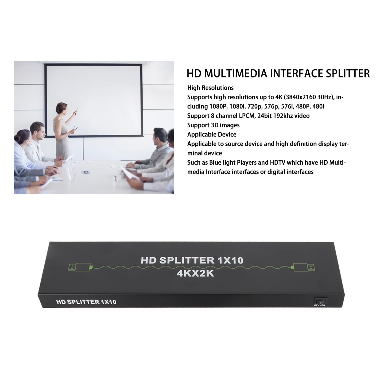 Répartiteur HDMI 1 en 10 Sorties, Répartiteur HDMI 4K pour 10 Moniteurs Dupliqués ou Miroir Uniquement, Répartiteur HDMI 1x10 Amplificateur 1 à 10 pour PC (Réglementation