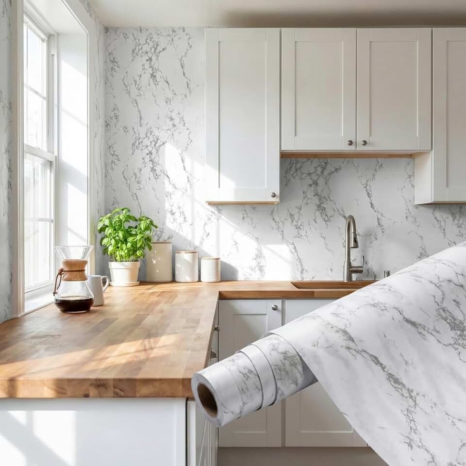 Papel de Parede Adesivo Mármore Cimento Queimado 5m x 45cm Revestimento Autocolante Lavável para Cozinha Banheiro e Sala Fácil Aplicação