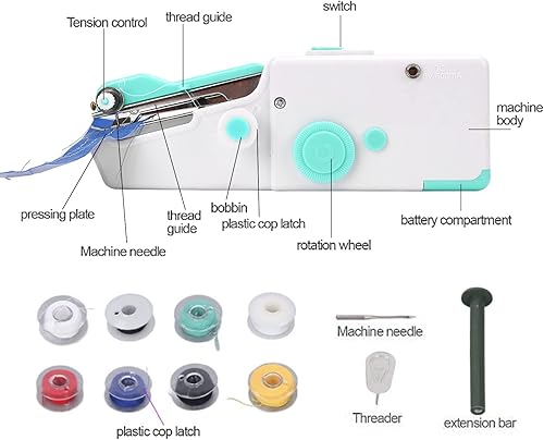 Miniatura 5 de Jeanoko Mini máquina de coser portátil, máquina de coser de mano, multiusos, máquina de coser portátil inalámbrica para principiantes, niños,