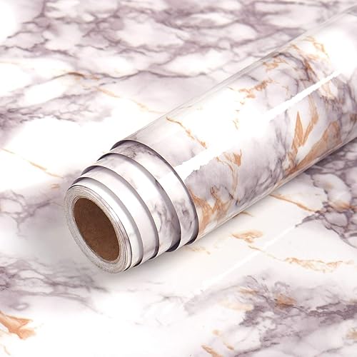 Miniatura 6 de Livelynine - Papel de contacto de mármol para encimeras de cocina, despega y pega, autoadhesivo, impermeable, papel pintado rosa pálido y blanco con