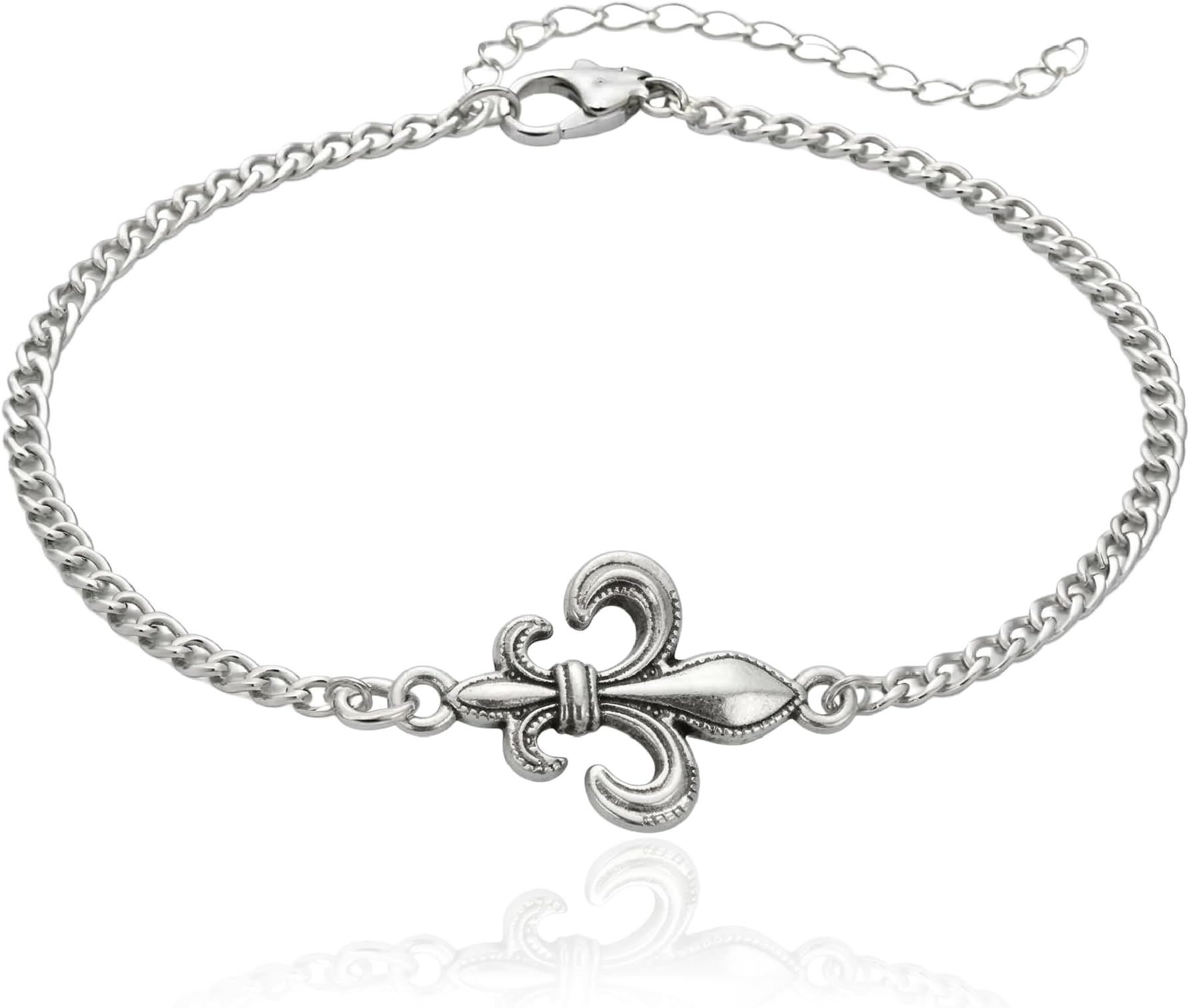 Stainless Steel Fleur De Lis Charm Bracelet, Handmade Adjustable French Monarch Jewelry