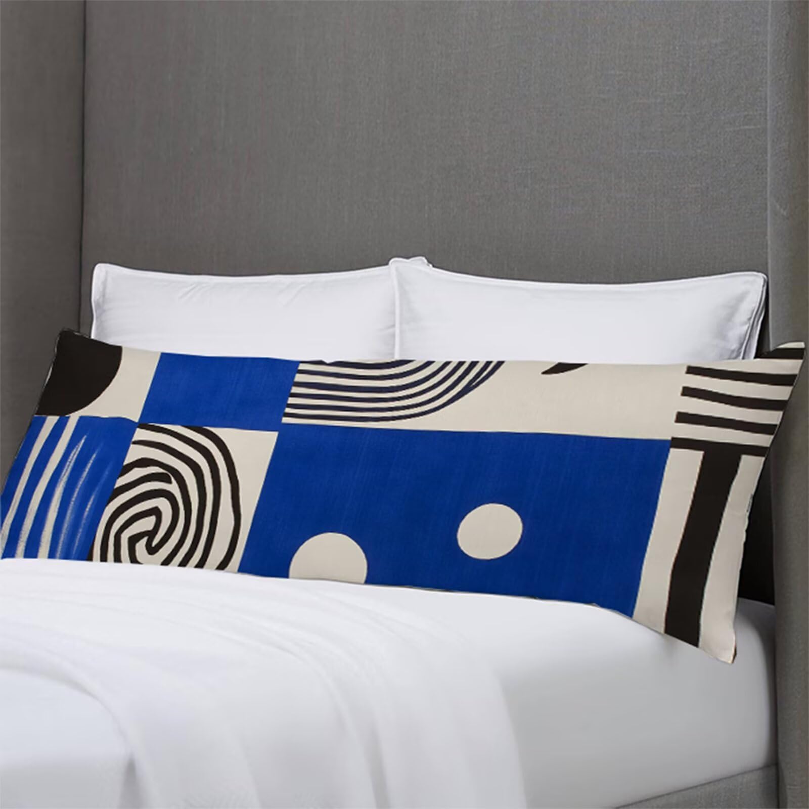 Funda de Almohada Grande 50 x 180 cm Azul Almohada para Dormir de Lado Abstracto Doble Cara Impresión Suave Terciopelo Cojines Cama, con Cremallera Invisible Funda Cojines para Cama, Sofá B1-95