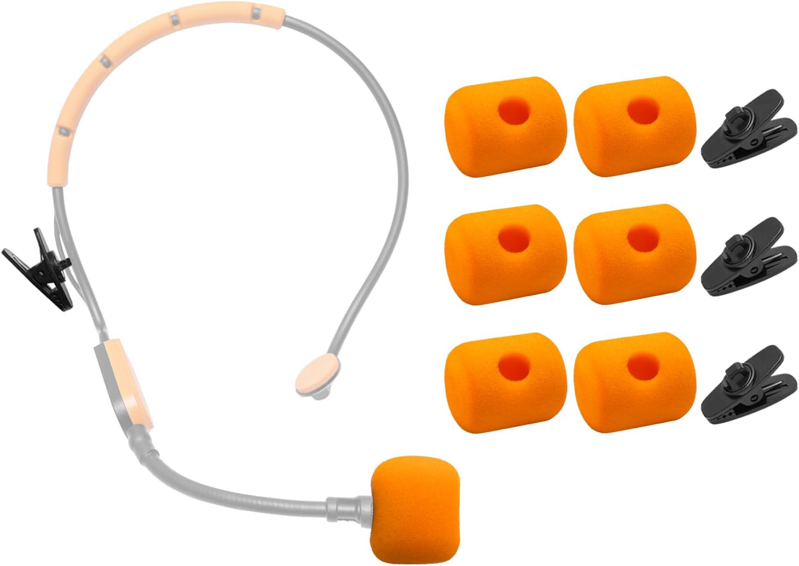 6 Pcs SM31 Mic Covers + 3 Clips Compatible with Shure SM31 PGA31 Microphone, RK379 RK377 Fitness Headset, Accessory Kit for Microphone Windscreens Pop Filters, Orange