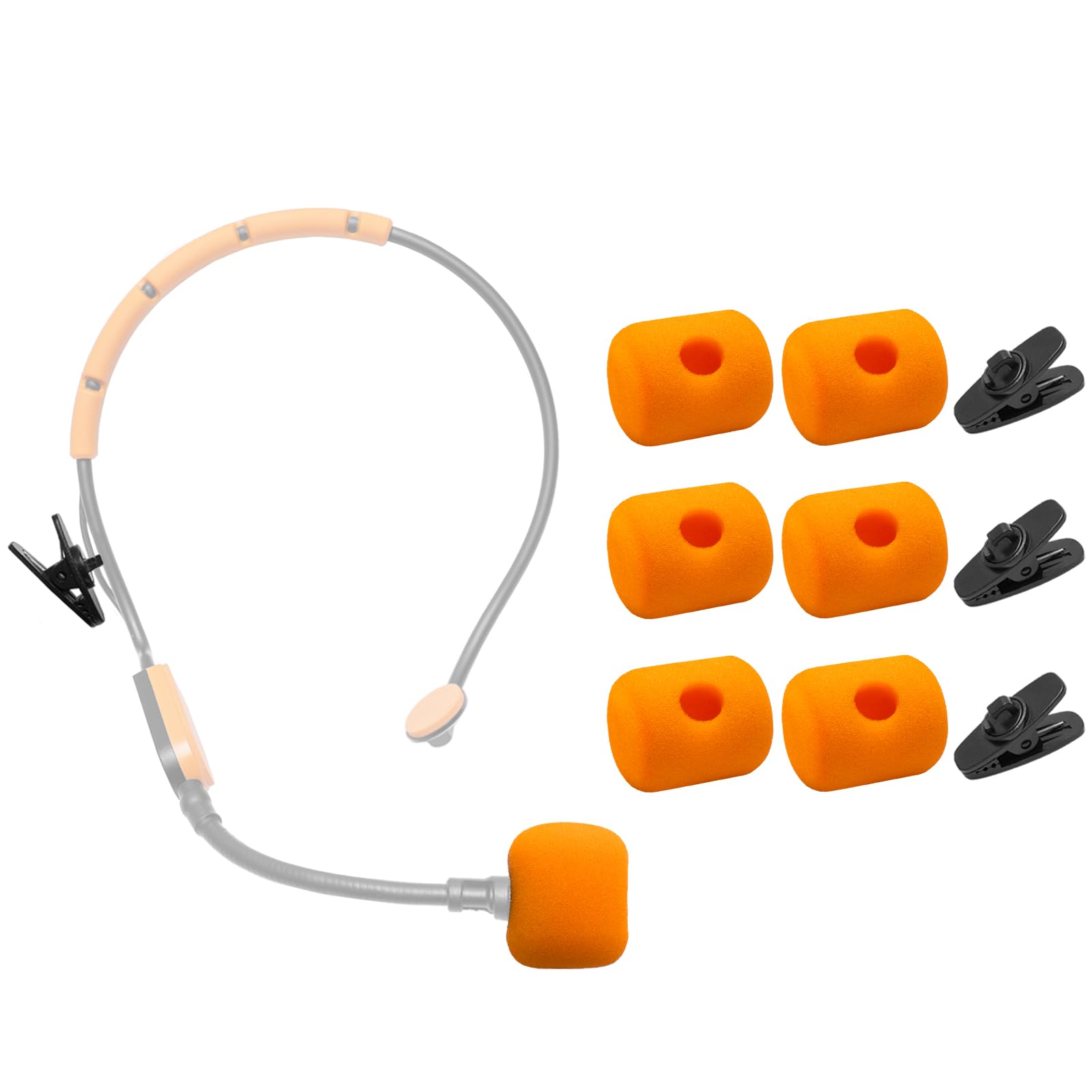 6 Pcs SM31 Mic Covers + 3 Clips Compatible with Shure SM31 PGA31 Microphone, RK379 RK377 Fitness Headset, Accessory Kit for Microphone Windscreens Pop Filters, Orange