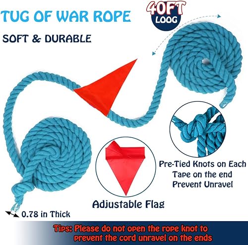Miniatura 5 de Cuerda de tira y afloja de 40 pies para niños y adultos, juegos al aire libre, verano, patio, patio, campamento, césped, día de campo, reunión