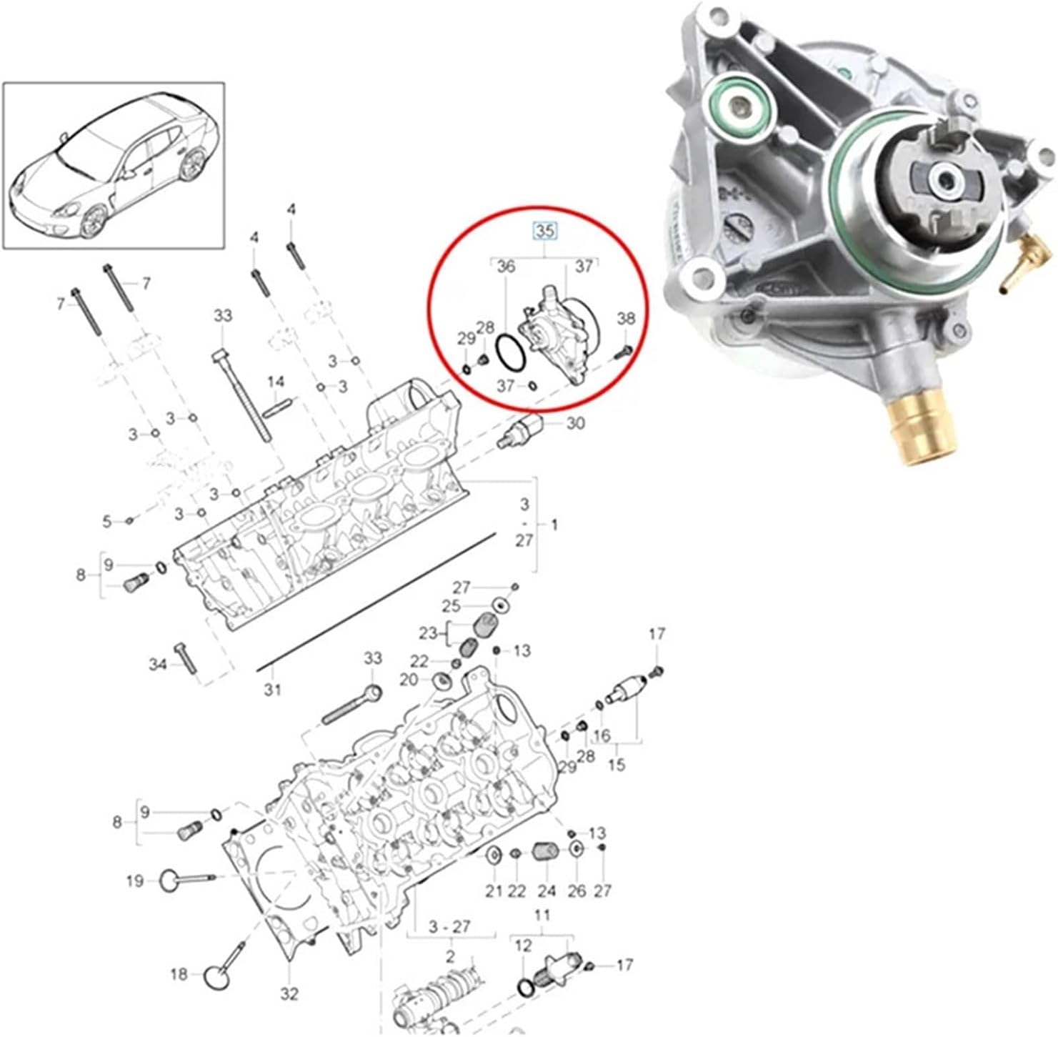 Brake Vacuum Pump Compatible For Porsche Cayenne Panamera 3.6/4.8 Engine- 94811005006 Replacement Units(94811005005& 94811005007)