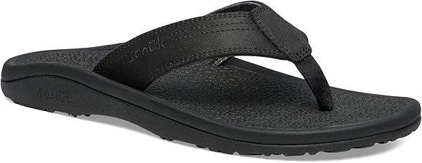 Sanuk On the Rocks Men's Beach Sandals | Flip Flops for Men | Quick Dry Flip-Flop Slides | Supportive & Lightweight | Arch Support Footbed, Black, 10