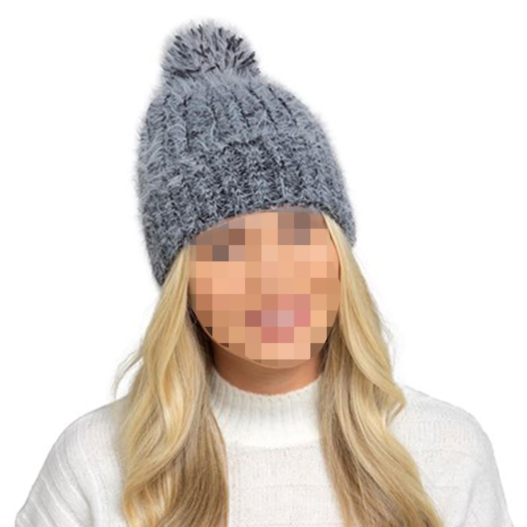 A2z Women's Black Hat Twist Yarn Chenille Knitted Soft Faux Fur Pom Pom Beanies - Hat Lh1166 One Size