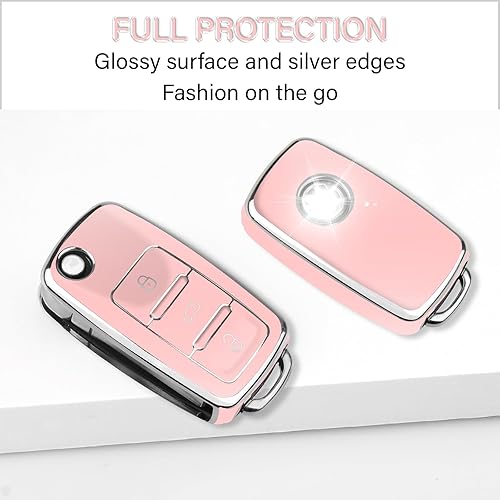 Miniatura 10 de QBUC Funda para llavero VW con llavero de poliuretano termoplástico suave con ribete plateado, compatible con Volkswagen Jetta Beetle, Santana,