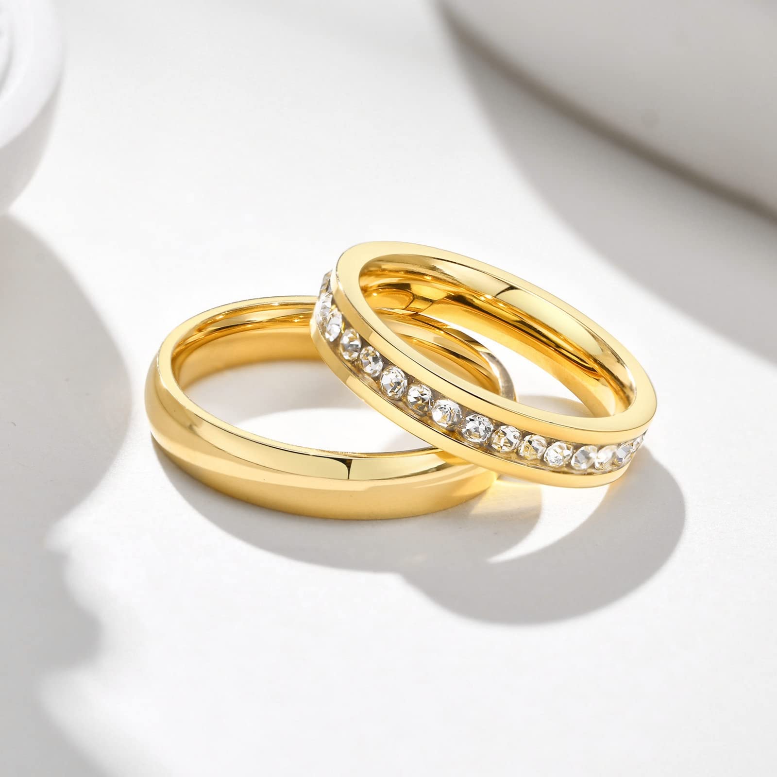 Feng Shui， Individueller Ring für Damen und Herren, Ehering-Set aus Edelstahl für Paare, Größe L 1/2 bis Z 1/2, 4 mm Goldring mit Zirkonia