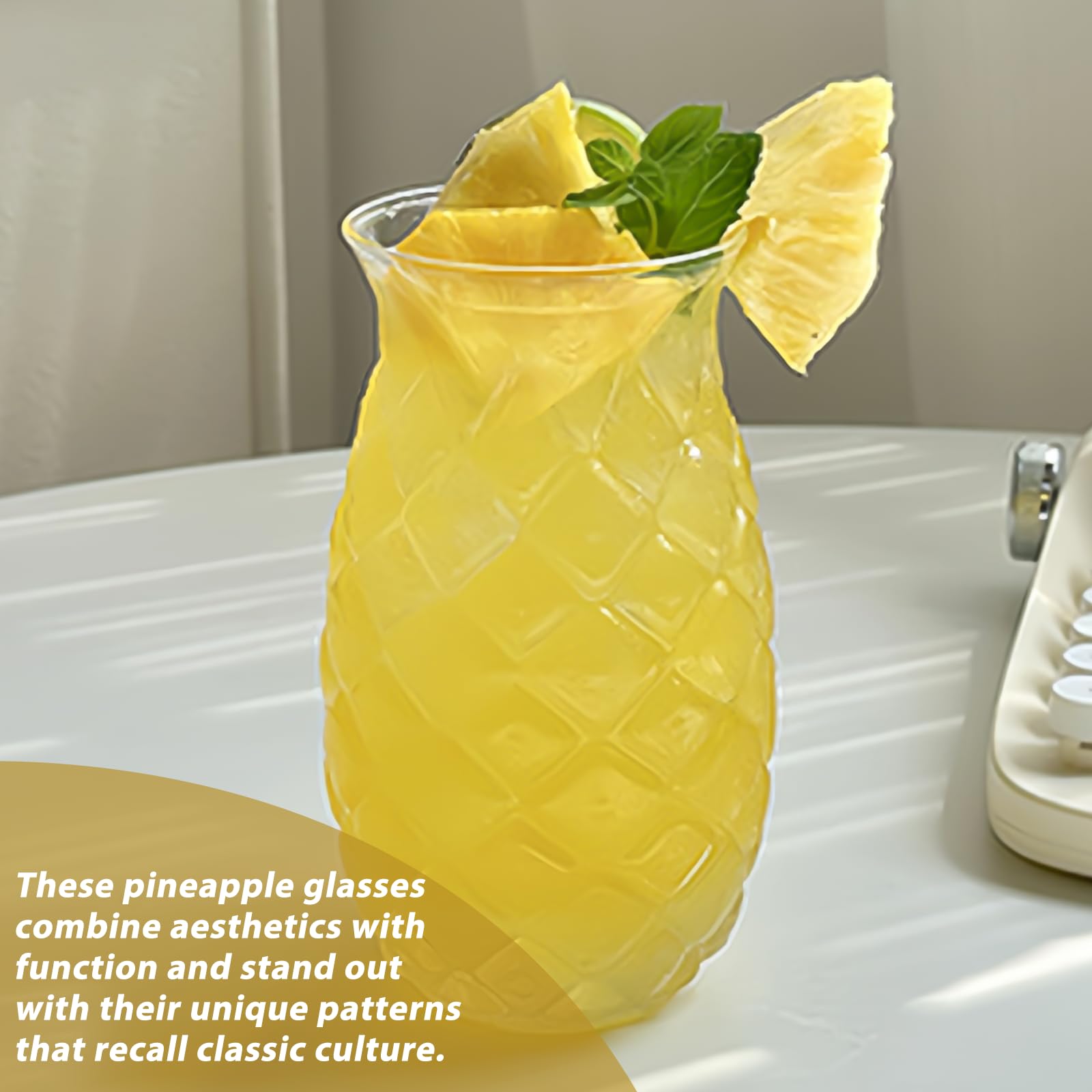 Cocktailgläser Set 6 Stück: 480 ml Ananas Gläser, Cocktail Becher für Bar, Party Weinsaft, Ananasgläser Klares Cocktailglas mit Ananas-Relief für Cocktails, Saftgläser, Longdrink-Glas