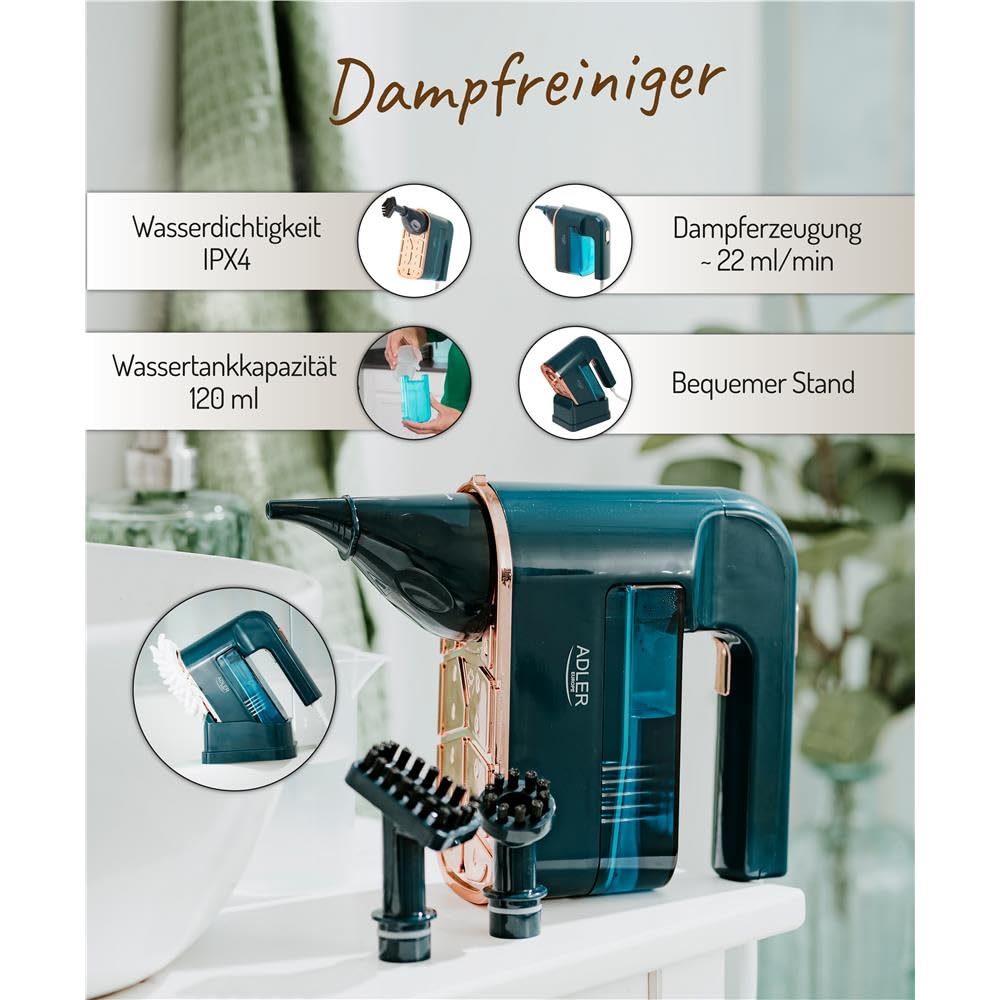 ADLER Limpiador a vapor 1200 W de potencia nominal, 5 accesorios de limpieza