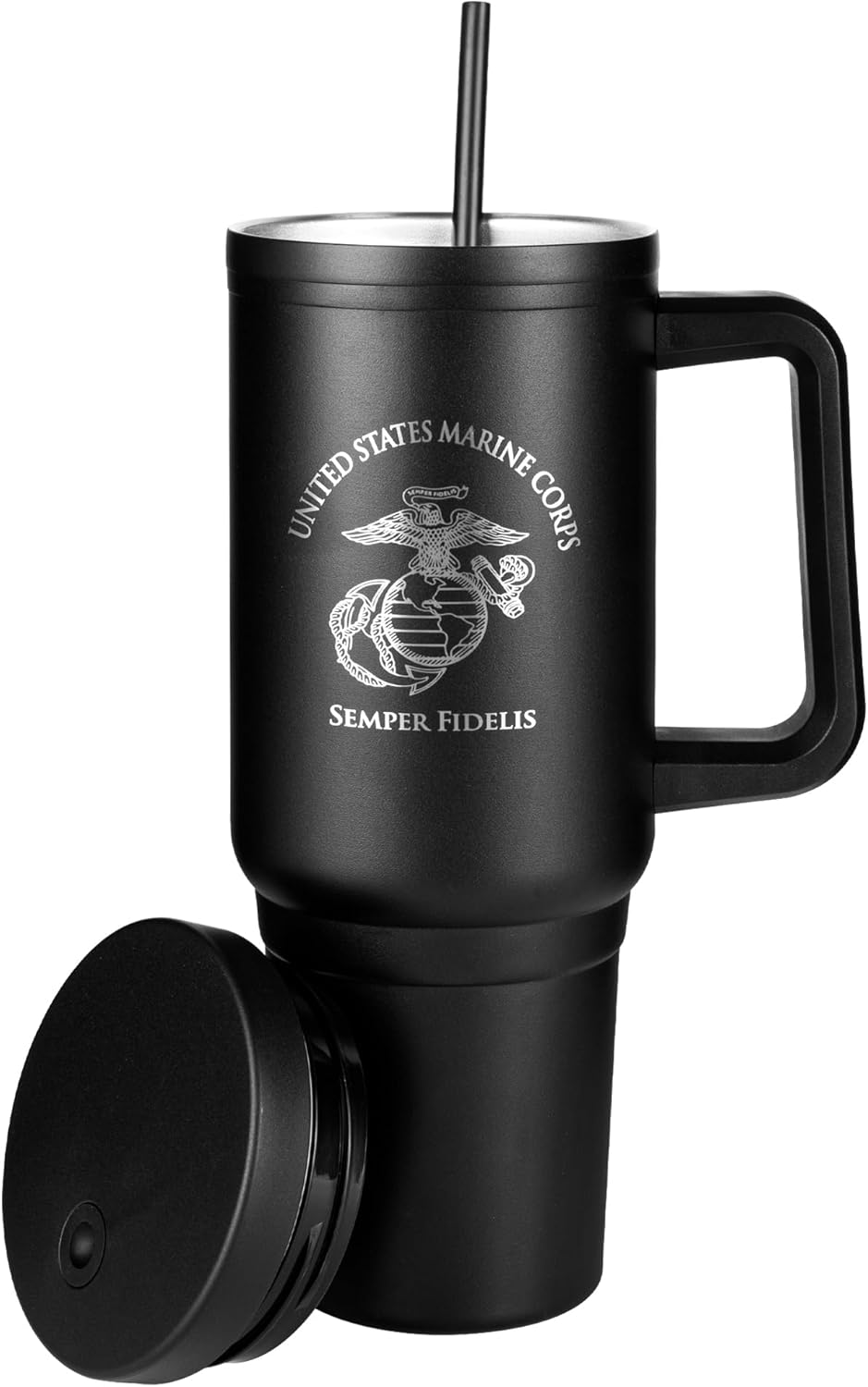 40oz Insulated Marine Corps Tumbler with Handle, Lid & Straw - USMC Gifts - Use for Water, Tea, Coffee & More-Disabled USMC Vet | USMC 40oz Tumbler - Image 3