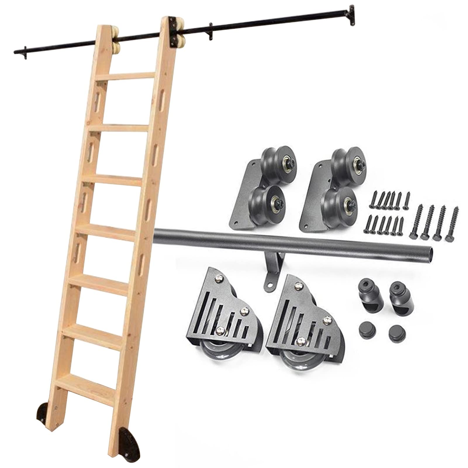 Kit de quincaillerie pour échelle coulissante noire avec rail de suspension tube rond