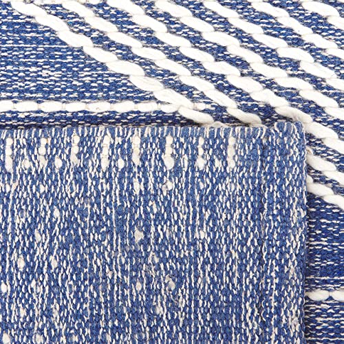 Tappeto In Lana Beige Chiaro E Blu Poliestere 140 X 200 Cm Motivo Geometrico Intrecciato A Mano Boho Soggiorno Camera Da Letto - 5