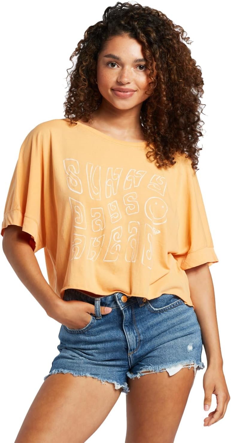 Roxy Sunny Smiles SS Tee NGZ0 S - Women's Fashion Casual Short Sleeve T-Shirt Cotton Shirts - Regular Fit - Lifestyle Beach Apparel