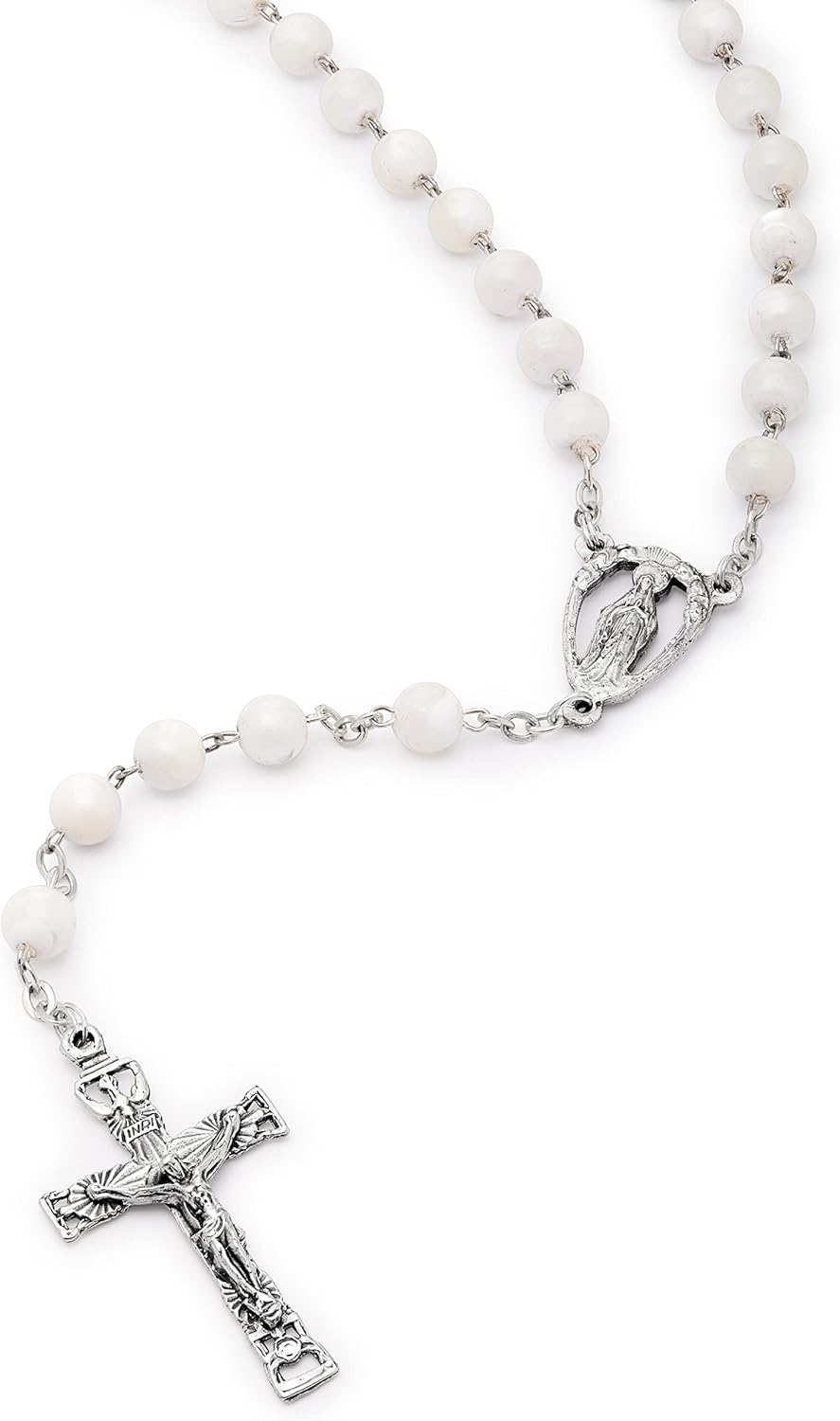 Mondo Cattolico Rosary Beads catholic for Women and Men from Vatican, Traditional Rosary with Mother of Pearl Beads, a Sacred Heart Centre Medal and Holy Spirit Crucifix - Image 2