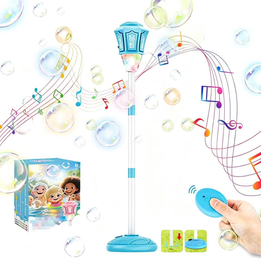 Bubble Torch Lampe de Jardin avec Lumière et Musique,Réglables Hauteur,Machine à Bulles d'extérieur Rechargeable avec Télécommande,Machine a Bulle Automatique pour Jardin,Anniversaire,Mariage (Bleu)