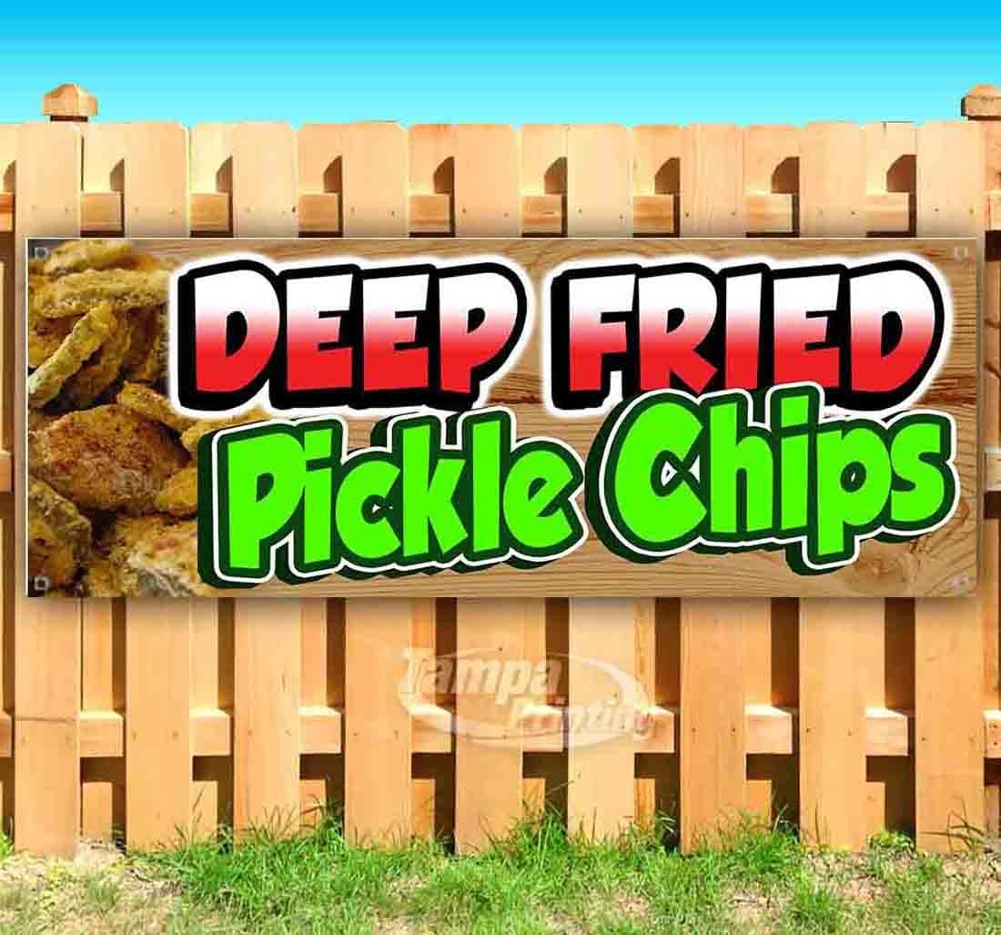 Deep Fried Pickle Chips Banner 13 oz | Non-Fabric | Heavy-Duty Vinyl Single-Sided with Metal Grommets
